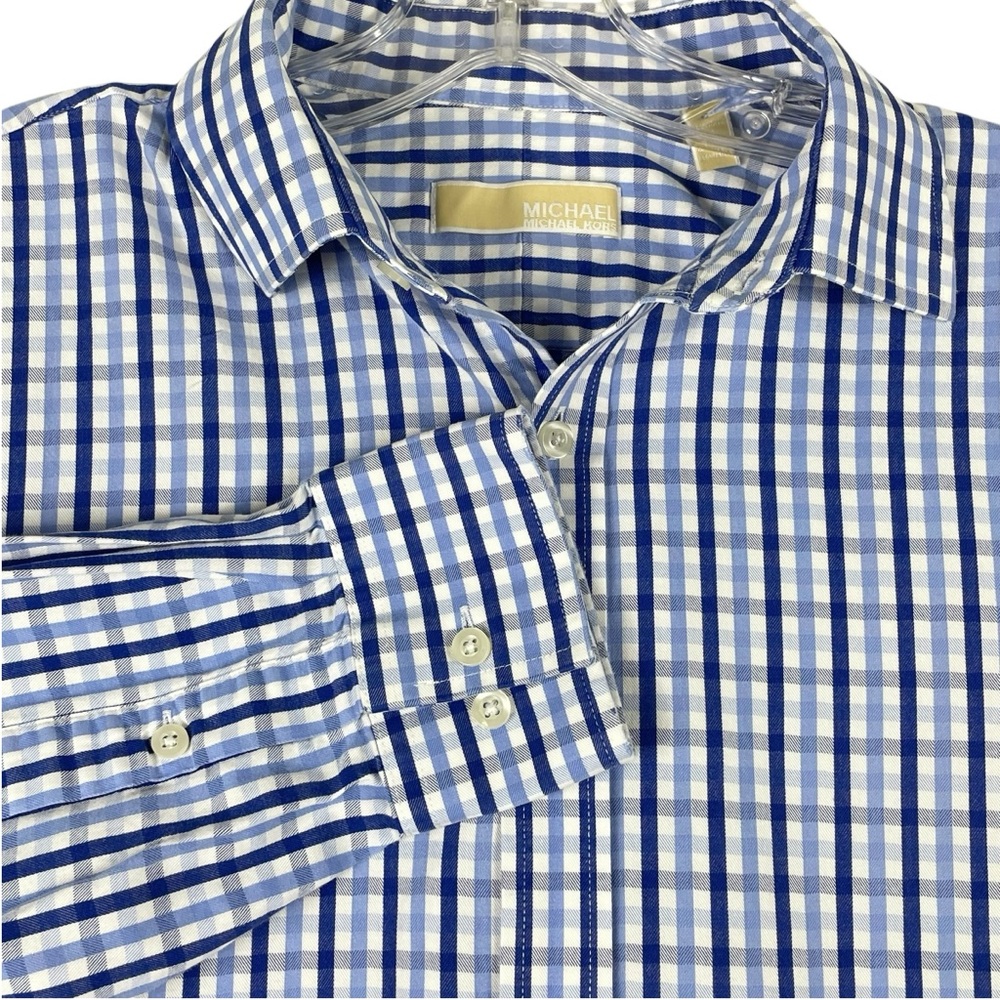 Men's‎ Michael Kors 100% Cotton Blue & White Plaid Long Sleeve Button Down 0023